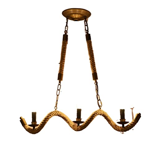 Plafonnier 3 têtes en corde tressée luminaire suspendu de style loft pour intérieur