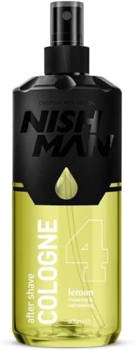 NISHMAN Aftershave Men, Mens Cologne No.4 Lemon, 400 ml - Relaxing Refreshing Aftershaving Spray Lotion Lemon Cologne for Men | Mens Aftershave | Limon Kolonya
