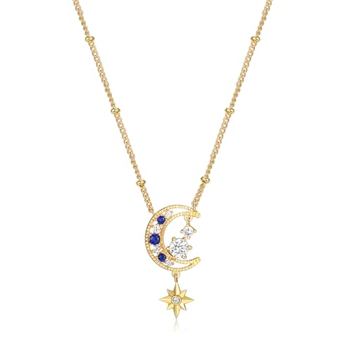 MISS MIMI Gold Moon and Star Necklace for Women, 18K