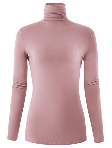 AUHEGN Casual Turtleneck Tops Lightweight Long Sleeve Soft Thermal Shirts for Women Dusty Pink Medium