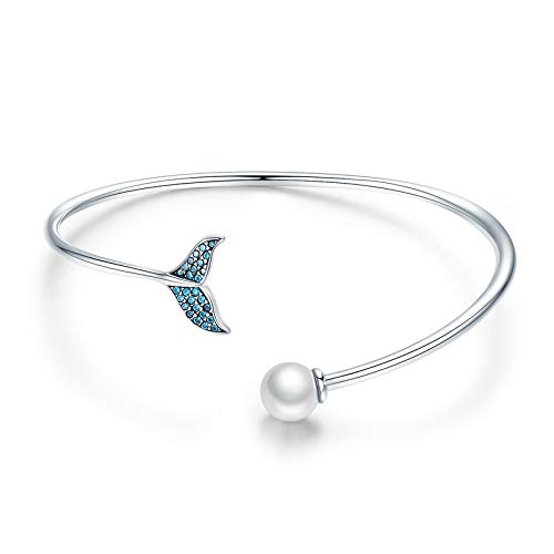 Bracelet en argent 925 avec queue de dauphin en bleu CZ éclatant