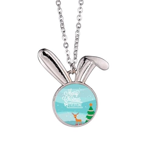 Collier lapin sapin de Noël pendentif illustré bijou fantaisie hiver