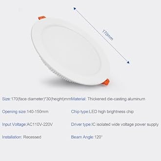 18W LED Recessed Ceiling Spotlights, 6000K Cold White Ultra Slim Panel Light, Cut Φ150-160mm, AC110-240V Round Downlights for Living Room Office, 2 Pack
