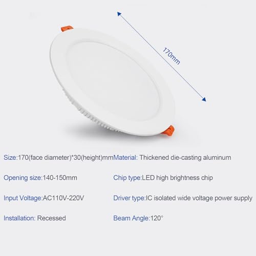 18W LED Recessed Ceiling Spotlights, 6000K Cold White Ultra Slim Panel Light, Cut Φ150-160mm, AC110-240V Round Downlights for Living Room Office, 2 Pack