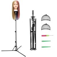 XINMEIFA Training Head Stand, Upgrade Foldable Wig Stand Tripod for Cosmetology Hairdressing Mannequin Head Stand, Metal Adjustable Wig Head Stand