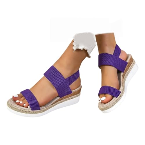 Wide Women's Platform Espadrille Wedge Sandals Comfortable Open Toe Elastic Ankle Strap Espadrilles Flatform Wedges Casual Slip On Sandal For Ladies Dressy Summer Shoes