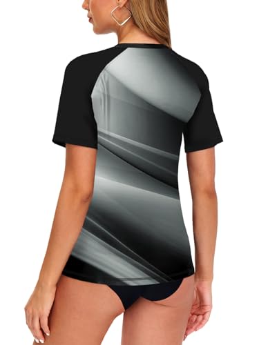 Image of AOBUTE Women Short Sleeve Rash Guard Gradient Sun Protection Swim Shirts