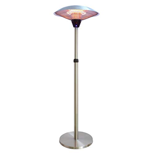 Terrassen Heizstrahler, Halogenheizer, 2100W Heizleistung, 2 Halogenheizstäbe, Abdeckgitter, Edelstahl-Teleskoprohr, Aluminium-Reflektor,