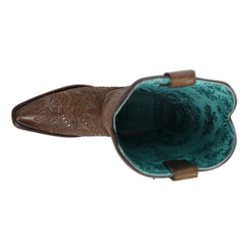 Corral Boots Womens Maple Embroidered Studded Snip Toe Casual Boots Mid Calf Low Heel 1-2" - Brown4