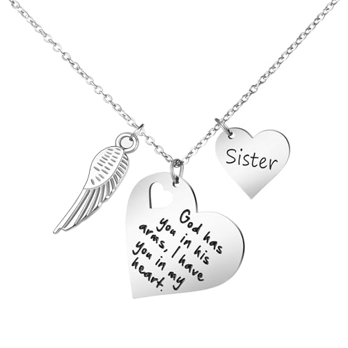 JoycuFF Sympathy Gifts For Loss of Sisiter Memorial Necklace for Sister Remembrance Stainless Steel Jewelry for Women God Has You In His Arms I Have You In My Heart