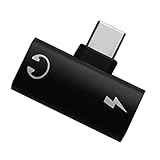 USB 2.0 APM Adaptateur 2 en 1, Ecouteurs Casque et Charge, USB-C vers USB-C/Jack 3.5mm, Alu, Noir, Compatible avec iOS iPad iPhone 15 Samsung Galaxy S23 S22 S21 Ultra Xiaomi, 570375