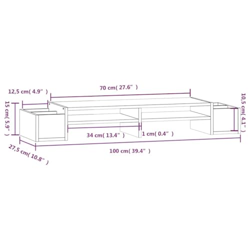Support de moniteur blanc en pin massif avec rangement 100cm - 8