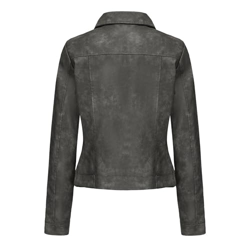 JEKE-DG Women's Fashion Moto Biker Short Coat Lapel Button Down Casual Coat Jacket Slim Fit Solid Faux Leather Coats2