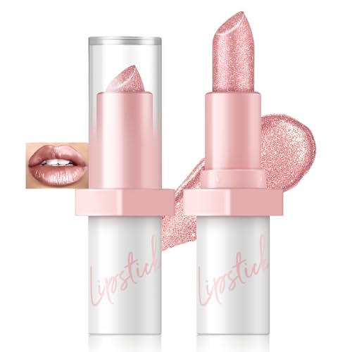 Noerrors Metallisches Nude Glitzer Lippenstift, Intensiver Glanz Lippenstift Transferfester Diamant Cremig Braun Pink Lang anhaltendes Lippen-Make-up für Frauen Mädchen