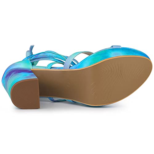 Allegra K Allegra K Women's Tie Dye Platform Chunky Heel Lace Up Cyan Sandals 10 M US