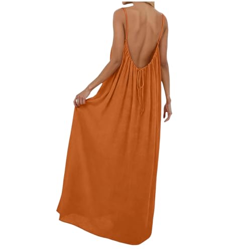 Zuoyue - Vestido de mujer con tirantes de espagueti con espalda desnuda para mujer, sin mangas, color liso, vestidos de noche largos, sin mangas, sin mangas, para vacaciones y ocio, #1-naranja, M
