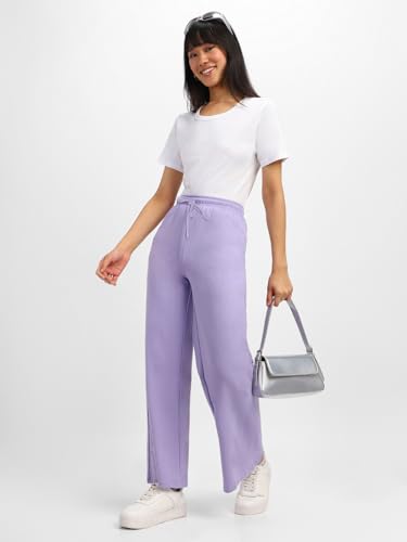 Image of JUNEBERRY Wide Leg Track Pants for Women & Girls (Pure Cotton, Bootcut, Regular Fit, High Rise Trouser, Drawstring, Available in Black, Brown, Navy, Olive Green, Lilac, Beige)