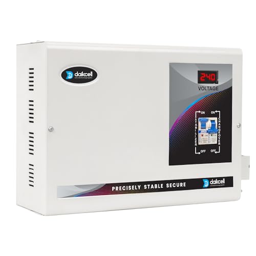 Image of daikcell 3 KVA 90V-300V Heavy Duty Mainline Voltage Stabilizer for Home - 2400W - 12 Amps Load - 1+4 Years Warranty - DSR011 - White - Single Phase