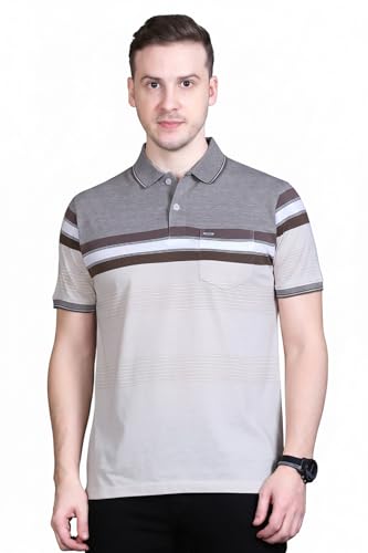 Image of GODFREY Striped Tshirt Shirts Men Cotton Polo T Shirt for Man with Pocket - Regular Fit Half Sleeve Collar T Shirts for Men