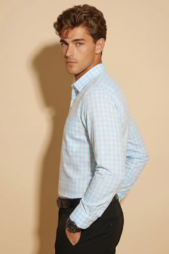 Image of Peter England Men's Classic Checkered Formal Slim Fit Full Sleeve Shirt | Wonder Fabric | Cotton-Rich