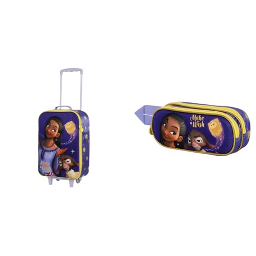 Valise à roulettes Soft 3D Disney Wish avec trousse double, le cadeau idéal