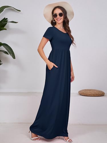 Image of DEARCASE Maxi Dress for Women Short Sleeve Casual Summer Loose Plain Comfy Long Dresses with Pockets