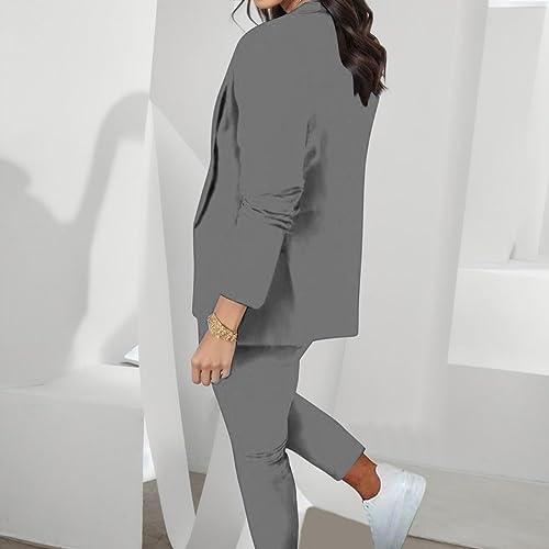 Blazer Sets Women 2 Piece Outfits Business Casual Outfits 2024 Dressy Casual Pant Suits Plus Size Wide Pants (Grey, XXL)2