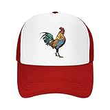 Red Hand Drawn Rooster Trucker Hat Mesh Back Adjustable Funny Gift Baseball Snapback Cap for Men Women
