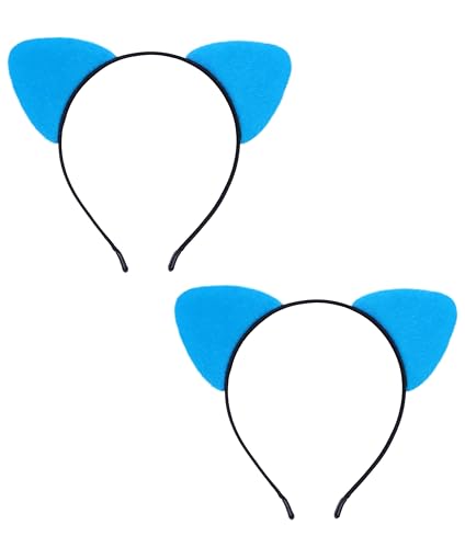 NZOZKOEX 2 Pack Cat Ears Headband for Women Adults cheetah ears 2 packFluffy Cat Ear Headbands for Halloween Cosplay Costume Party (blue)