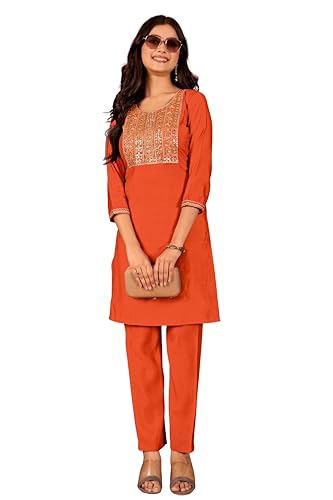Image of Women's Embroidered Kurta Pant Set | Ethnic Kurta with Pant | Festive & Casual Wear Suit Set for Women