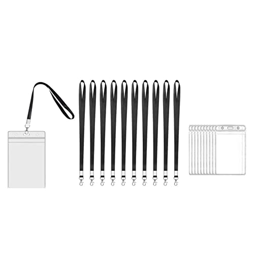 Porte Badges,Lot de 10 Porte-badges avec lanières utilisables comme porte-cartes étanches,étiquettes de protection en plastique transparent,pour l'école, entreprise, exposition, événement Cover