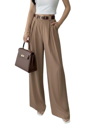 SMOWKLY Women’s Korean Style Loose Fit Wide Leg Trousers | Cotton...