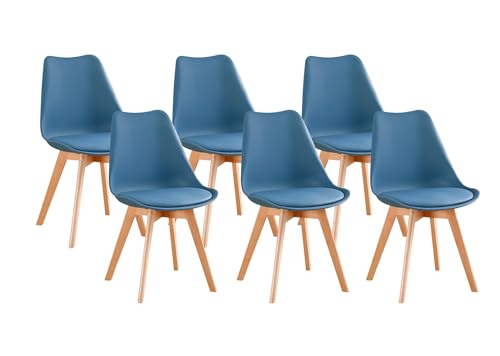 PEZ ROJO Lot de 6 Chaises Scandinaves, Chaises Salle à Manger, Chaise Cuisine, Salon, Chaises Bleu Canard, Design Ergonomique, Pieds Bois de Hêtre Massif