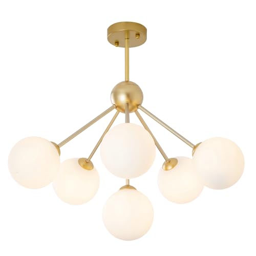 Image of KCO 6-Light Frosted White Milk Glass Globe Sputnik Ceiling Light Fixture