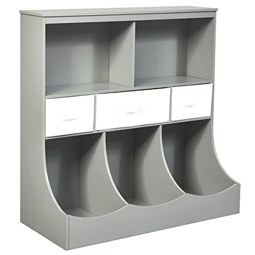 HONEY JOY Kids Toy Storage Organizer with Bookcase 8 Cubby Organization Storage Cabinet wDisplay Shelf 3 Removable Fabric Bins Wooden Toy Storage Unit for Playroom Nursery DaycareGray