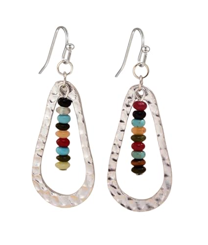 Silver Boho Chic Earrings Water Drop Bead Statement Earrings Boho Dangle Multicolor Bead Colorful Earrings
