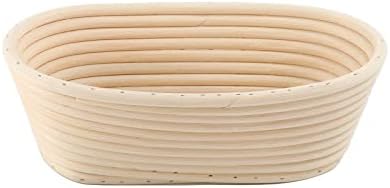 Set 2 Bread Proving Basket 22cm/8.6 inch Round + 25cm/10 inch Oval Sourdough Bread Proving Banneton Basket Bortfom Baking Tool Bowl with Linen Cloth Liner
