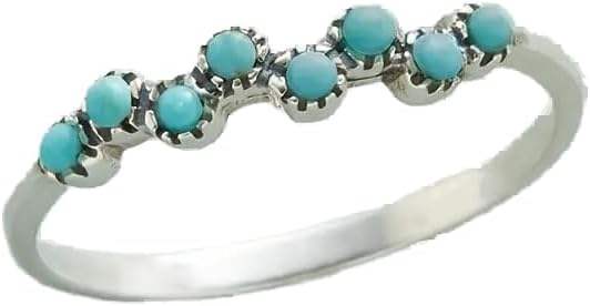Vintage Small Dainty Ring 925 Sterling Silver Turquoise Stackable Ring for Women Everyday Comfort Ring Bohemia Promise Band Ring6#