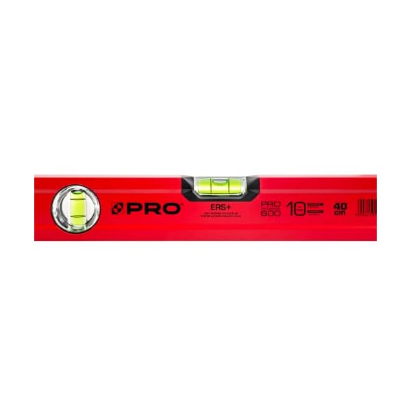 PRO600 Wasserwaage 40 cm mit Ergonomischen Profil - ERS+ (Easy Reading System) Präzise Wasserwaage mit Anti Shock Absorber Endkappen - Farbe Rot – Bild 6