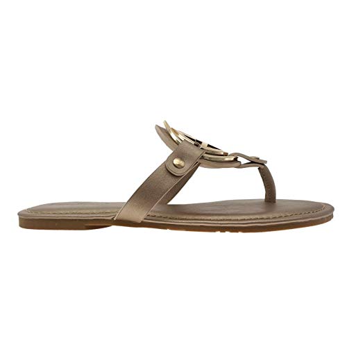 Image of Pierre Dumas Women's Medallion Vegan Slide Thong Flip Flop Flat Sandal