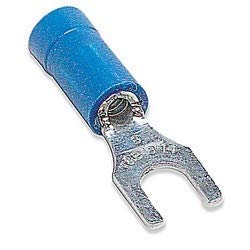 Sta-Kon 14RB-8F RB Series Insulated Fork Terminal, 18 to 14 AWG Conductor, 0.97 in L, Brazed Seam Barrel, Copper, Blue (Pack of 100)