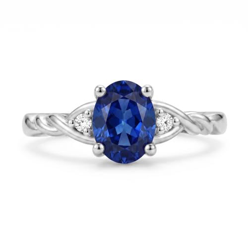 Image of Rylos Sterling Silver Classic Birthstone Ring - 7X5MM Oval Gemstone & Diamonds - Women's Jewelry, Sizes 5-10