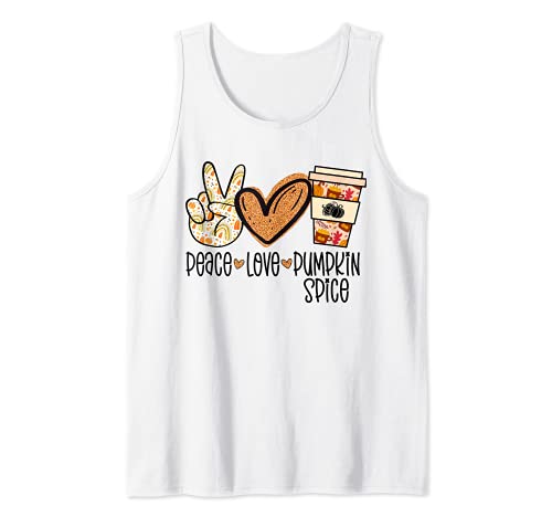 Peace Love Pumpkin Space Latte Acción de Gracias Otoño Otoño Camiseta sin Mangas