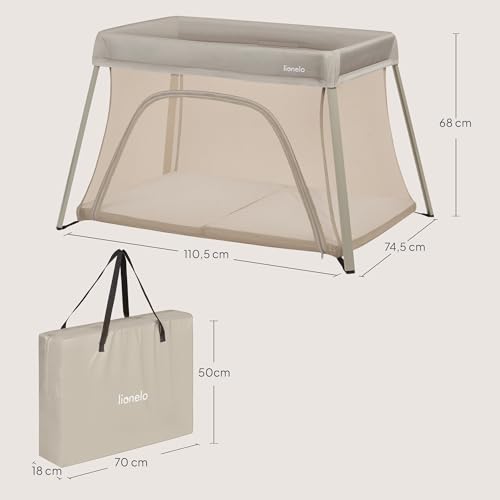 Lionelo Alice 3-in-1 Reisebett Laufgitter von 0 bis 15 kg Schaumstoffmatratze, 2 Höhenstufen, faltbar, klein, leicht, Seiteneinstieg, Reisetasche