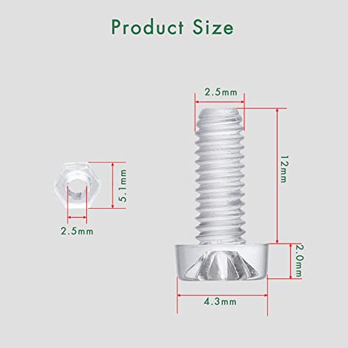 Pzsmocn 100 Pieces/50 Sets M2.5 * 12 mm PC Transparent Plastic Cross-recessed Round Head Screws and Hexagonal Nuts Kit - Image 2