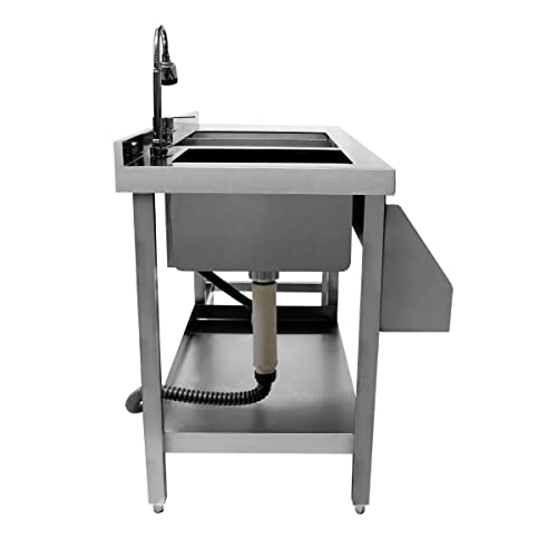 Cocktail Bar Station Stainless Steel 90L Insulated Ice Well Removable Dividers Floor Standing Workstation Large Sink 360 Swivel Mixer Tap Speed Rail Bin Void FREE Boston Cocktail Shaker