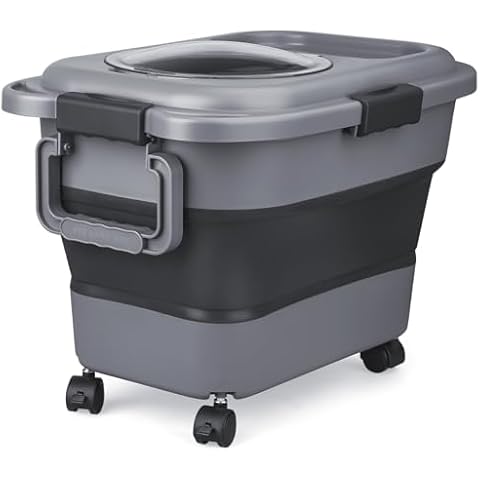 Dog Food Storage Container，10-20 lbs Airtight Collapsible Cat Food Storage Container with Attachable Wheels, Portable Handle, Dog Food Scoop for Dog Cat Bird Pet Dry Food Storage Bin Medium 2 Pack Cover