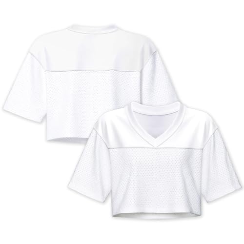 Jiveels Cropped Top Jersey for Women Y2k Hip Hop Plain Football Jersey Crop Top V Neck Short Sleeve Shirts Mesh Streetwear
