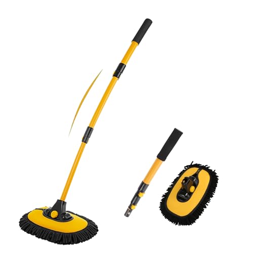 15° Curved Car Cleaning Brush with Telescopic Handle 43" Aluminum Alloy Long Rod Wash Mop for Cleaning RVs, Trucks, Boats