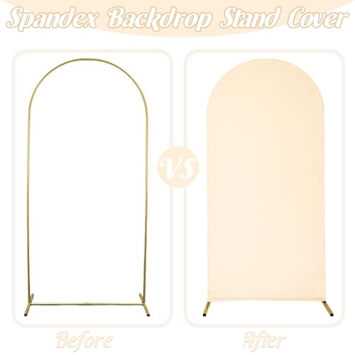Spandex Fitted Wedding Arch Cover Set of 3 Beige Arch Backdrop Cover, Round Top Chiara Backdrop Stand Covers for Wedding Birthday Party Baby Shower Banquet Arch Decoration (Beige, 4FT,5FT,6FT) - image 4